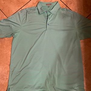 Men’s Peter Millar green and white stripe polo.